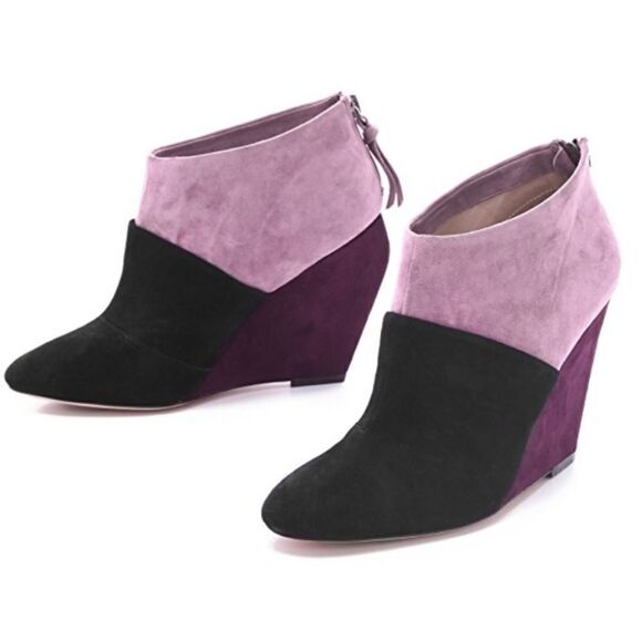 JEAN-MICHEL CAZABAT wedge bootie Rica purple suede color block 7.5 - Picture 1 of 11